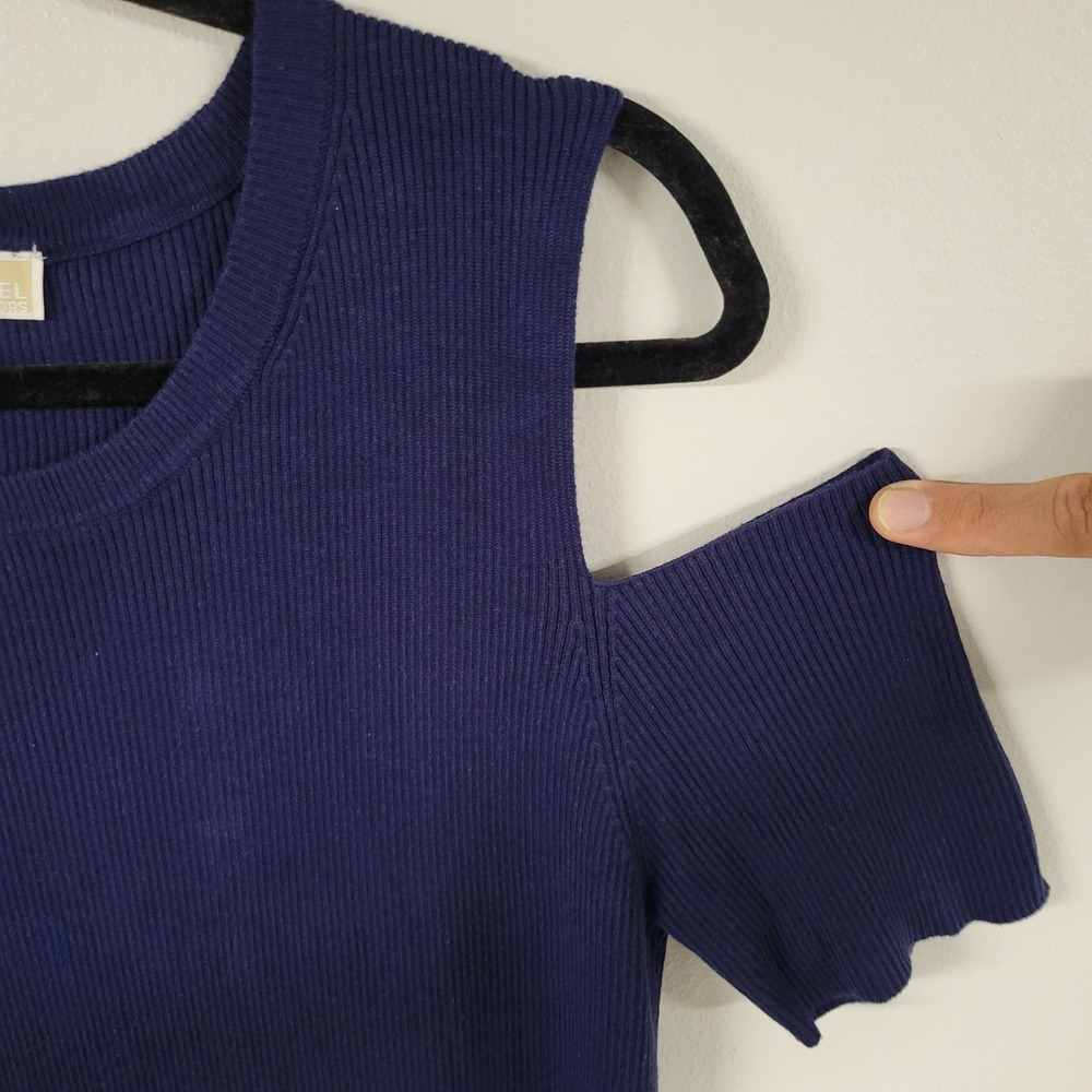 Michael Kors XL Navy Blue‎ Ribbed Knit Cold Shoulder Midi Dress - Picture 6 of 14
